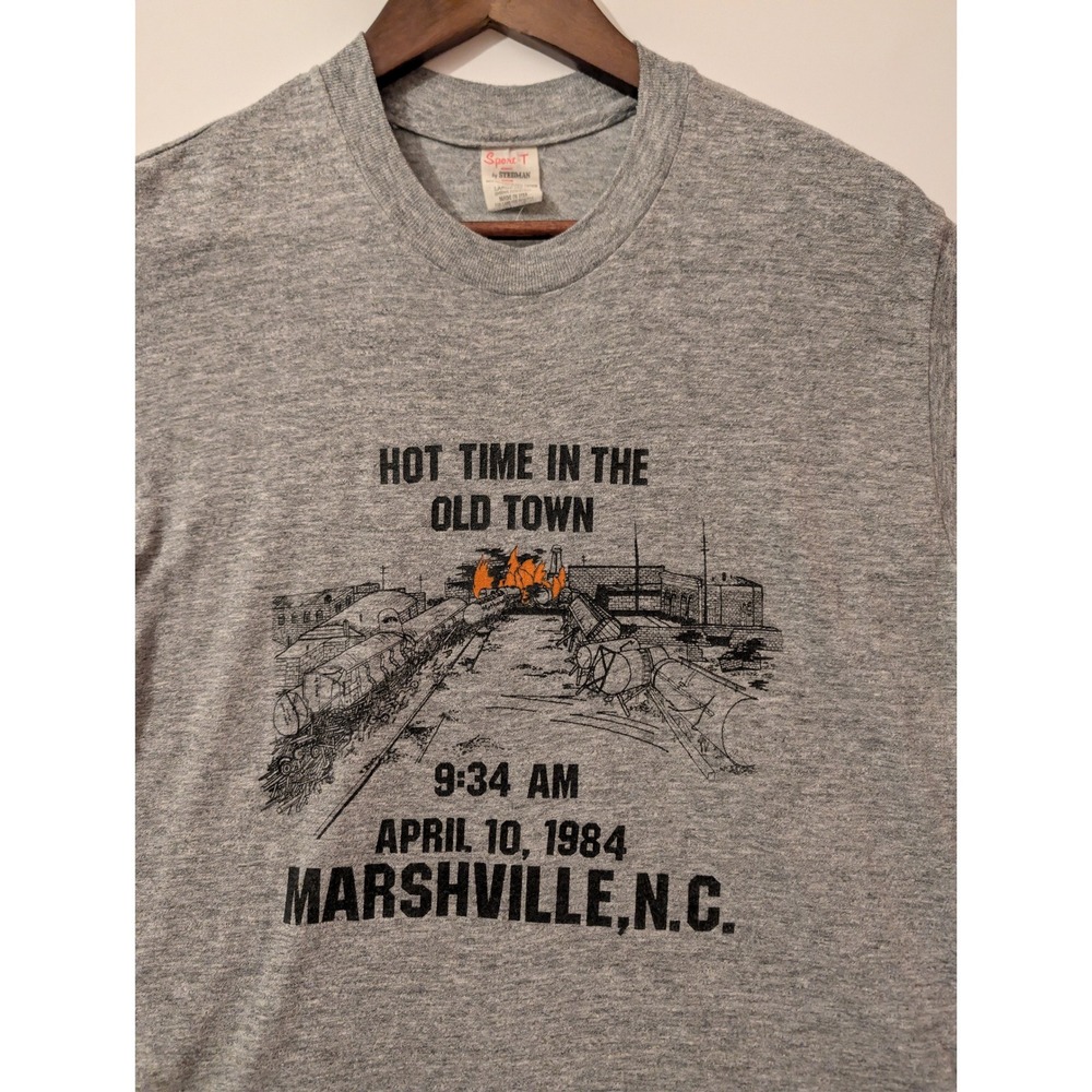 Stedman T-Shirt Mens L Gray Excellent Vintage 84 Marshville NC Train Disaster